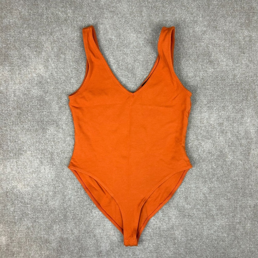 Forever 21 Contour Sculpt Tank Bodysuit Womens L Orange Stretch V Neck Shapewear